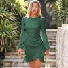 imageByinns Womens 2024 Knit Sweater Bodycon Mini Dress Ribbed Long Sleeve Ruffle Hem Cocktail Party Sexy Fall Winter DressesGreen