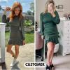 imageByinns Womens 2024 Knit Sweater Bodycon Mini Dress Ribbed Long Sleeve Ruffle Hem Cocktail Party Sexy Fall Winter DressesOlive Green