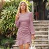 imageByinns Womens 2024 Knit Sweater Bodycon Mini Dress Ribbed Long Sleeve Ruffle Hem Cocktail Party Sexy Fall Winter DressesPink