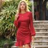 imageByinns Womens 2024 Knit Sweater Bodycon Mini Dress Ribbed Long Sleeve Ruffle Hem Cocktail Party Sexy Fall Winter DressesRed