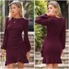 imageByinns Womens 2024 Knit Sweater Bodycon Mini Dress Ribbed Long Sleeve Ruffle Hem Cocktail Party Sexy Fall Winter DressesWine Red