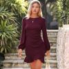 imageByinns Womens 2024 Knit Sweater Bodycon Mini Dress Ribbed Long Sleeve Ruffle Hem Cocktail Party Sexy Fall Winter DressesWine Red