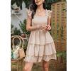 imageByinns Womens Square Neck Sleeveless Ruffle Dress High Waist Backless Tiered Smocked Strappy Casual Short Mini DressesApricot