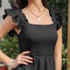 imageByinns Womens Square Neck Sleeveless Ruffle Dress High Waist Backless Tiered Smocked Strappy Casual Short Mini DressesBlack