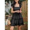 imageByinns Womens Square Neck Sleeveless Ruffle Dress High Waist Backless Tiered Smocked Strappy Casual Short Mini DressesBlack