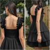 imageByinns Womens Square Neck Sleeveless Ruffle Dress High Waist Backless Tiered Smocked Strappy Casual Short Mini DressesBlack