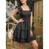 imageByinns Womens Square Neck Sleeveless Ruffle Dress High Waist Backless Tiered Smocked Strappy Casual Short Mini DressesBlack