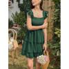 imageByinns Womens Square Neck Sleeveless Ruffle Dress High Waist Backless Tiered Smocked Strappy Casual Short Mini DressesDark Green