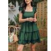 imageByinns Womens Square Neck Sleeveless Ruffle Dress High Waist Backless Tiered Smocked Strappy Casual Short Mini DressesDark Green