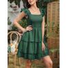 imageByinns Womens Square Neck Sleeveless Ruffle Dress High Waist Backless Tiered Smocked Strappy Casual Short Mini DressesDark Green
