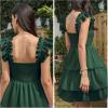 imageByinns Womens Square Neck Sleeveless Ruffle Dress High Waist Backless Tiered Smocked Strappy Casual Short Mini DressesDark Green