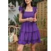 imageByinns Womens Square Neck Sleeveless Ruffle Dress High Waist Backless Tiered Smocked Strappy Casual Short Mini DressesDark Purple