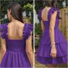imageByinns Womens Square Neck Sleeveless Ruffle Dress High Waist Backless Tiered Smocked Strappy Casual Short Mini DressesDark Purple