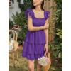 imageByinns Womens Square Neck Sleeveless Ruffle Dress High Waist Backless Tiered Smocked Strappy Casual Short Mini DressesDark Purple