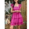 imageByinns Womens Square Neck Sleeveless Ruffle Dress High Waist Backless Tiered Smocked Strappy Casual Short Mini DressesHot Pink