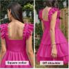 imageByinns Womens Square Neck Sleeveless Ruffle Dress High Waist Backless Tiered Smocked Strappy Casual Short Mini DressesHot Pink
