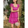 imageByinns Womens Square Neck Sleeveless Ruffle Dress High Waist Backless Tiered Smocked Strappy Casual Short Mini DressesHot Pink