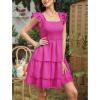 imageByinns Womens Square Neck Sleeveless Ruffle Dress High Waist Backless Tiered Smocked Strappy Casual Short Mini DressesHot Pink