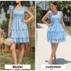 imageByinns Womens Square Neck Sleeveless Ruffle Dress High Waist Backless Tiered Smocked Strappy Casual Short Mini DressesLight Blue