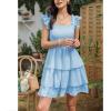 imageByinns Womens Square Neck Sleeveless Ruffle Dress High Waist Backless Tiered Smocked Strappy Casual Short Mini DressesLight Blue