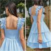 imageByinns Womens Square Neck Sleeveless Ruffle Dress High Waist Backless Tiered Smocked Strappy Casual Short Mini DressesLight Blue