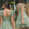 imageByinns Womens Square Neck Sleeveless Ruffle Dress High Waist Backless Tiered Smocked Strappy Casual Short Mini DressesLight Green