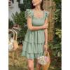 imageByinns Womens Square Neck Sleeveless Ruffle Dress High Waist Backless Tiered Smocked Strappy Casual Short Mini DressesLight Green
