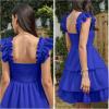 imageByinns Womens Square Neck Sleeveless Ruffle Dress High Waist Backless Tiered Smocked Strappy Casual Short Mini DressesNavy Blue