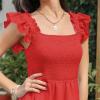 imageByinns Womens Square Neck Sleeveless Ruffle Dress High Waist Backless Tiered Smocked Strappy Casual Short Mini DressesRed