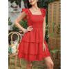imageByinns Womens Square Neck Sleeveless Ruffle Dress High Waist Backless Tiered Smocked Strappy Casual Short Mini DressesRed