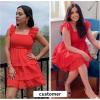 imageByinns Womens Square Neck Sleeveless Ruffle Dress High Waist Backless Tiered Smocked Strappy Casual Short Mini DressesRed