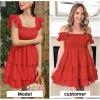 imageByinns Womens Square Neck Sleeveless Ruffle Dress High Waist Backless Tiered Smocked Strappy Casual Short Mini DressesRed
