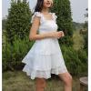 imageByinns Womens Square Neck Sleeveless Ruffle Dress High Waist Backless Tiered Smocked Strappy Casual Short Mini DressesWhite