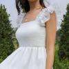 imageByinns Womens Square Neck Sleeveless Ruffle Dress High Waist Backless Tiered Smocked Strappy Casual Short Mini DressesWhite