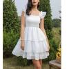 imageByinns Womens Square Neck Sleeveless Ruffle Dress High Waist Backless Tiered Smocked Strappy Casual Short Mini DressesWhite