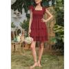 imageByinns Womens Square Neck Sleeveless Ruffle Dress High Waist Backless Tiered Smocked Strappy Casual Short Mini DressesWine Red