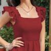 imageByinns Womens Square Neck Sleeveless Ruffle Dress High Waist Backless Tiered Smocked Strappy Casual Short Mini DressesWine Red