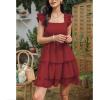 imageByinns Womens Square Neck Sleeveless Ruffle Dress High Waist Backless Tiered Smocked Strappy Casual Short Mini DressesWine Red