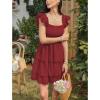 imageByinns Womens Square Neck Sleeveless Ruffle Dress High Waist Backless Tiered Smocked Strappy Casual Short Mini DressesWine Red