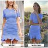 imageByinns Womens Summer Sexy Bodycon Dress Short Sleeve Ruched Round Neck Ruffle Dress Cocktail Party DressesShortsleeveblue