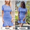 imageByinns Womens Summer Sexy Bodycon Dress Short Sleeve Ruched Round Neck Ruffle Dress Cocktail Party DressesShortsleeveblue