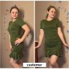 imageByinns Womens Summer Sexy Bodycon Dress Short Sleeve Ruched Round Neck Ruffle Dress Cocktail Party DressesShortsleeveolive Green