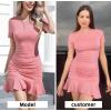 imageByinns Womens Summer Sexy Bodycon Dress Short Sleeve Ruched Round Neck Ruffle Dress Cocktail Party DressesShortsleevepink