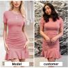 imageByinns Womens Summer Sexy Bodycon Dress Short Sleeve Ruched Round Neck Ruffle Dress Cocktail Party DressesShortsleevepink