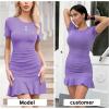 imageByinns Womens Summer Sexy Bodycon Dress Short Sleeve Ruched Round Neck Ruffle Dress Cocktail Party DressesShortsleevepurple