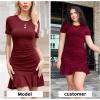 imageByinns Womens Summer Sexy Bodycon Dress Short Sleeve Ruched Round Neck Ruffle Dress Cocktail Party DressesShortsleevewine Red