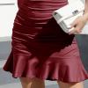 imageByinns Womens Summer Sexy Bodycon Dress Short Sleeve Ruched Round Neck Ruffle Dress Cocktail Party DressesShortsleevewine Red