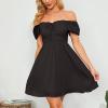 imageByinns Womens Sweetheart Neckline Dress Smocked Sundress Puff Short Sleeve Drawstring DressesBlack