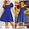 imageByinns Womens Sweetheart Neckline Dress Smocked Sundress Puff Short Sleeve Drawstring DressesDark Blue