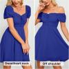 imageByinns Womens Sweetheart Neckline Dress Smocked Sundress Puff Short Sleeve Drawstring DressesDark Blue